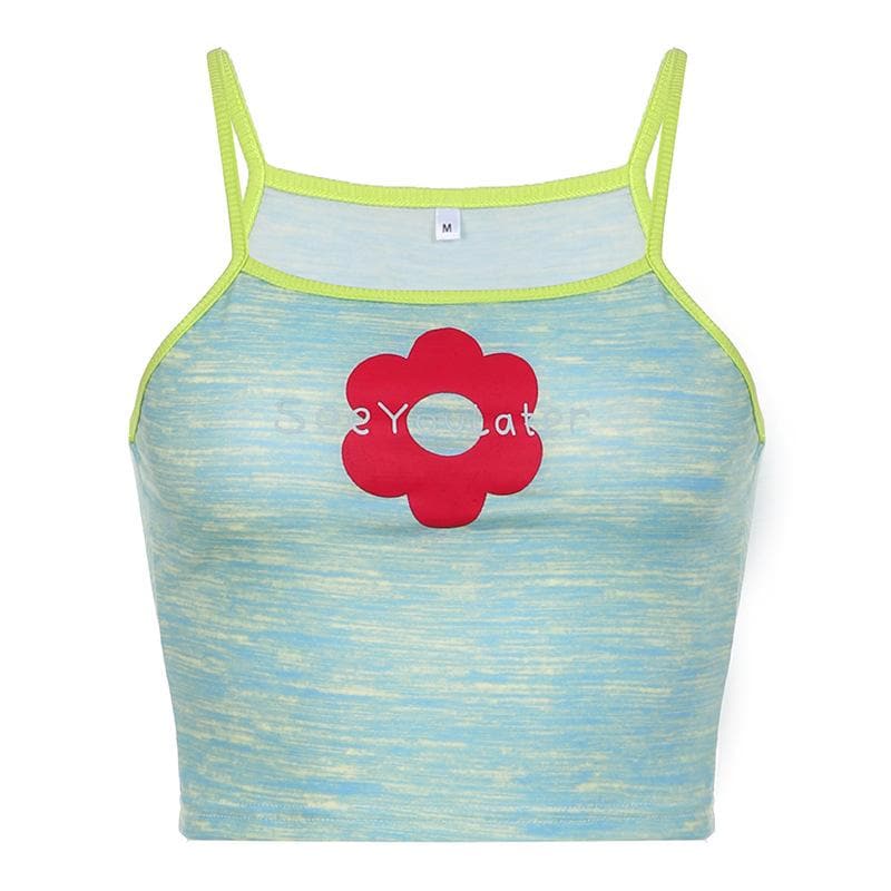 Flower pattern contrast square neck cami crop top - Final Sale