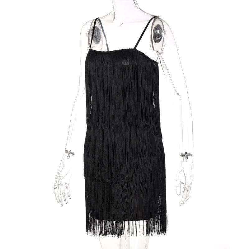 Tassels zip-up solid square neck backless cami mini dress