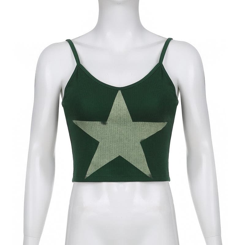 Ribbed star pattern contrast v neck cami top