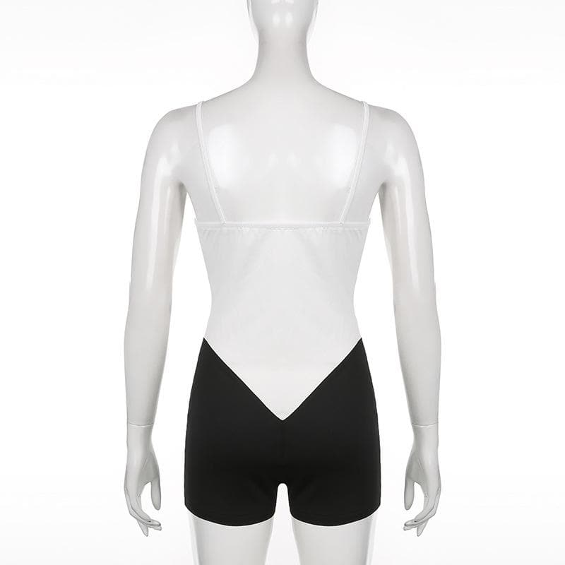 Hollow out o ring contrast backless cami romper - Final Sale