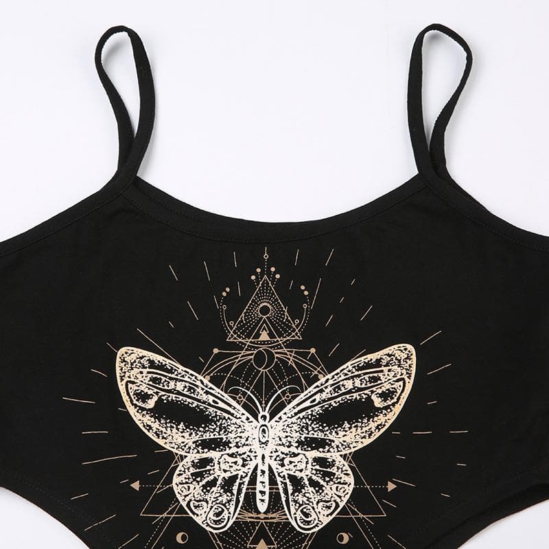 Butterfly pattern u neck contrast backless cami top