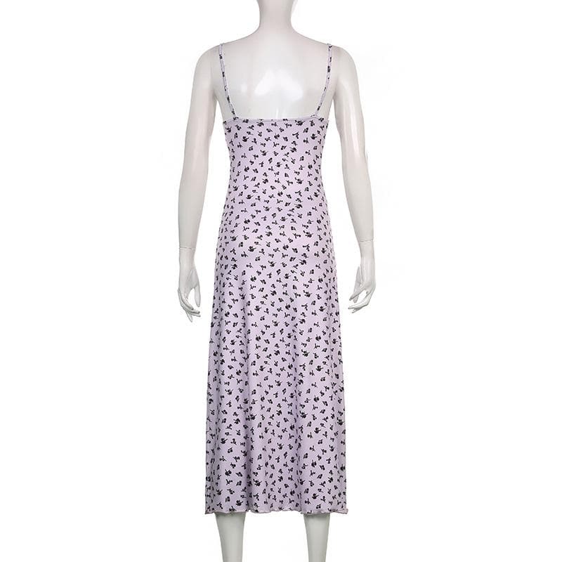 Flowers print low cut ruffle backless cami dress - Final Sale
