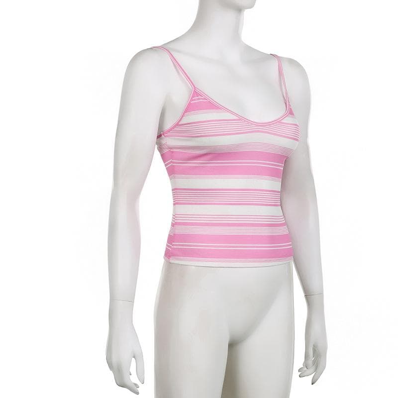 Striped contrast v neck backless cami top