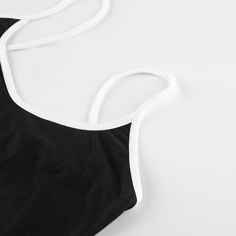Low cut print contrast cami crop top