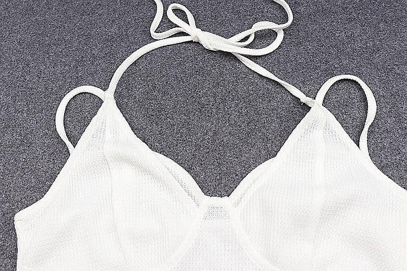 Waffle halter self tie irregular solid cami crop top