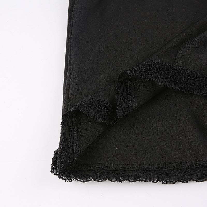 Low cut bowknot lace ruffled cami A line dress