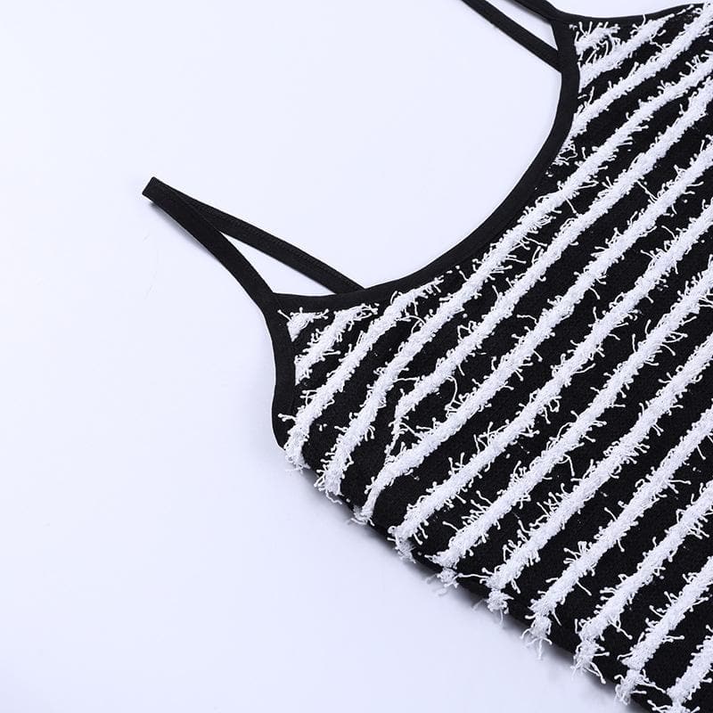 Contrast striped fluffy backless cami romper