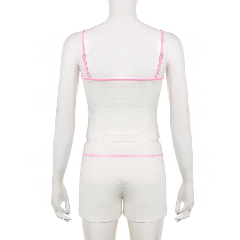 Embroidery contrast ruched drawstring cami pant set - Final Sale