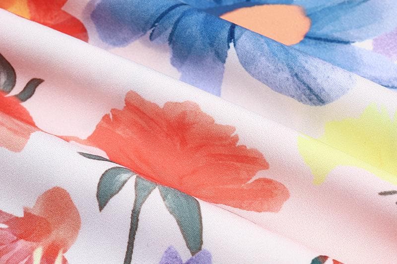 Flower contrast print backless ruched sweetheart neck cami dress - Final Sale