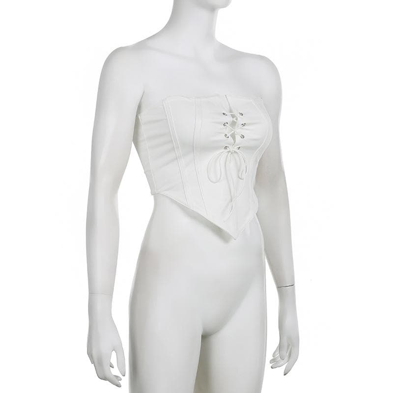 Solid lace up self tie backless tube top