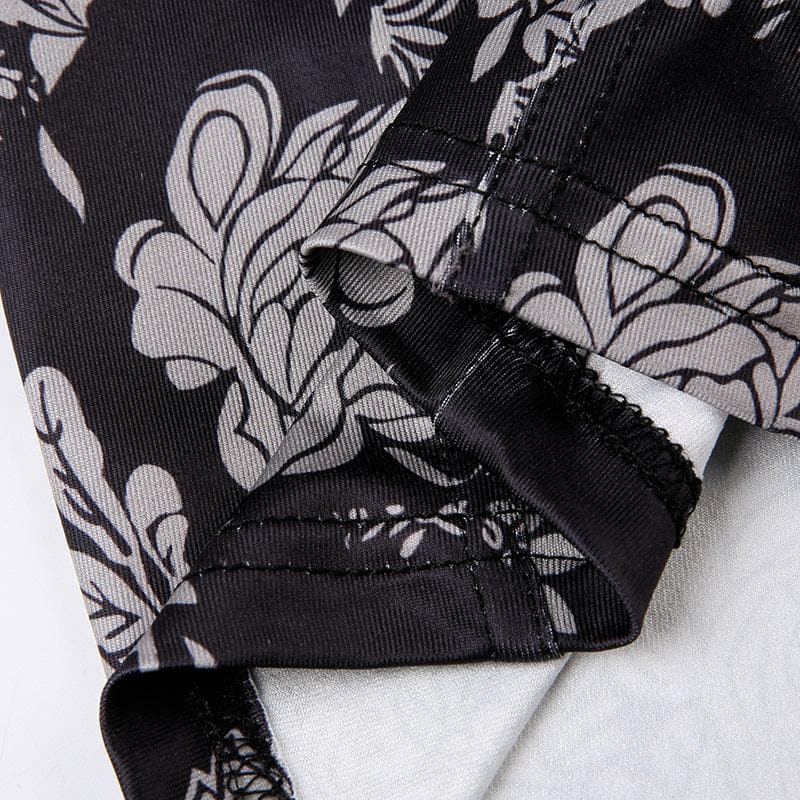 Flower print lace hem v neck contrast backless cami crop top