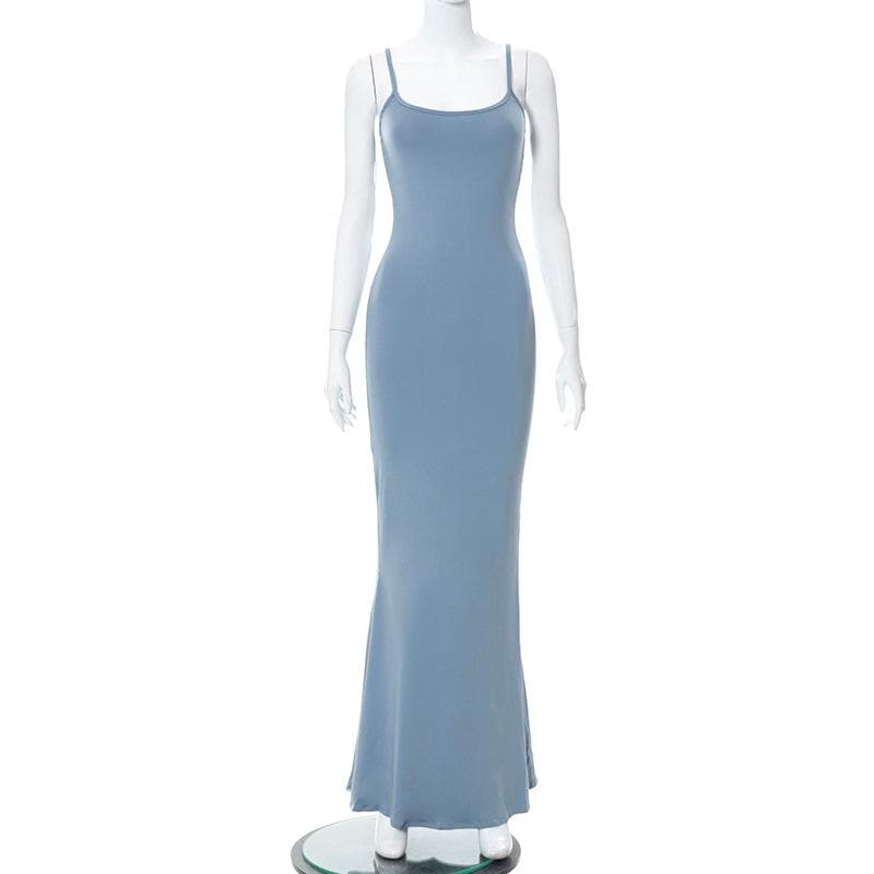 Sleeveless solid square neck mermaid hem cami maxi dress