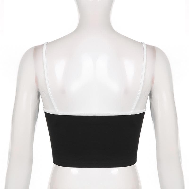 Low cut print contrast cami crop top