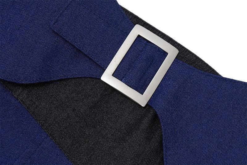Contrast patchwork backless buckle denim tube top