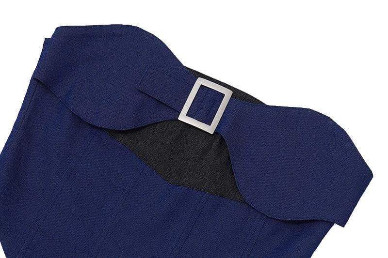 Contrast patchwork backless buckle denim tube top