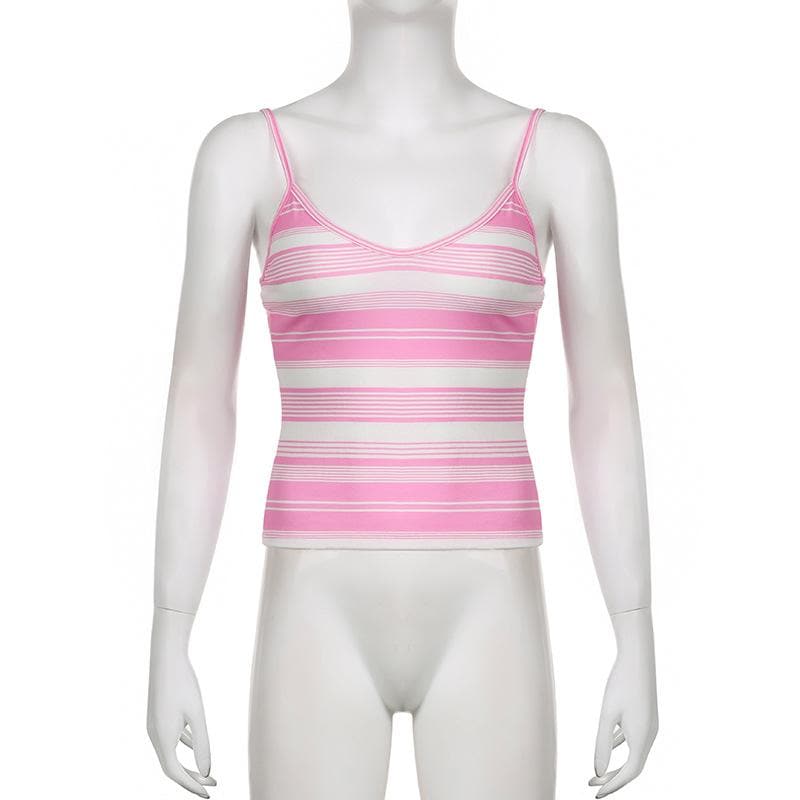 Striped contrast v neck backless cami top