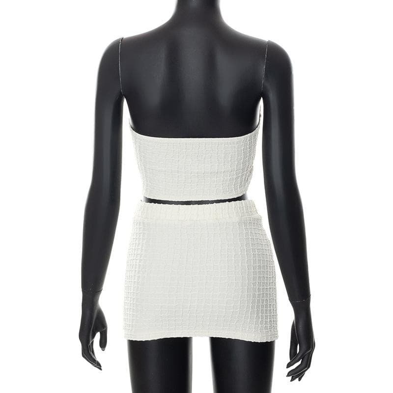 Textured backless solid sleeveless tube top mini skirt set