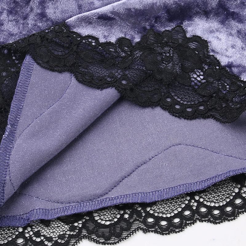 Velvet lace hem contrast v neck cami top