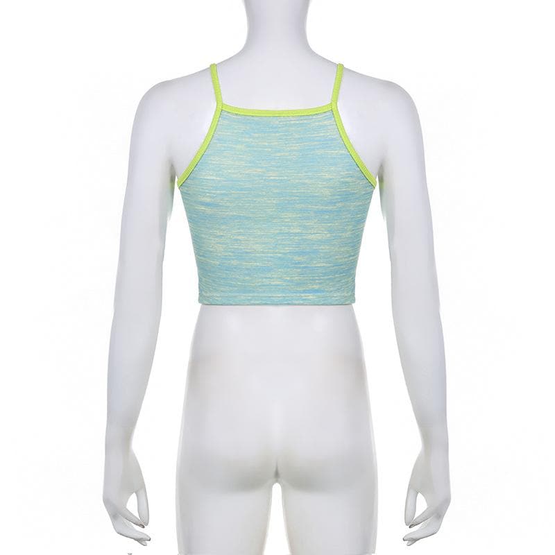 Flower pattern contrast square neck cami crop top - Final Sale