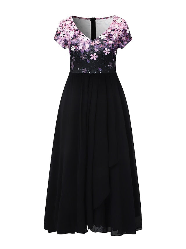 CityHottie - Women's Casual Dress Lace Dress Sheath Dress Midi Dress Black Blue Purple Short Sleeve Floral Ruched Fall Spring Summer V Neck Stylish Vacation Weekend 2024 S M L XL XXL 3XL 4XL 5XL