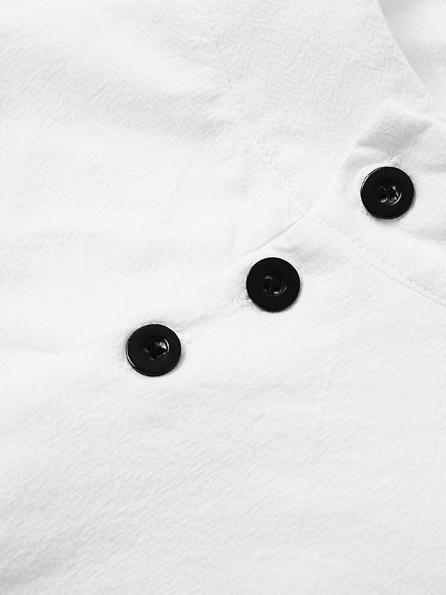 CityHottie - Women's Cotton Linen Dress Casual Dress Shift Dress Midi Dress Cotton Blend Fashion Basic Outdoor Daily Vacation Stand Collar Button Half Sleeve Summer Spring 2024 Black White Blue Plain S M L