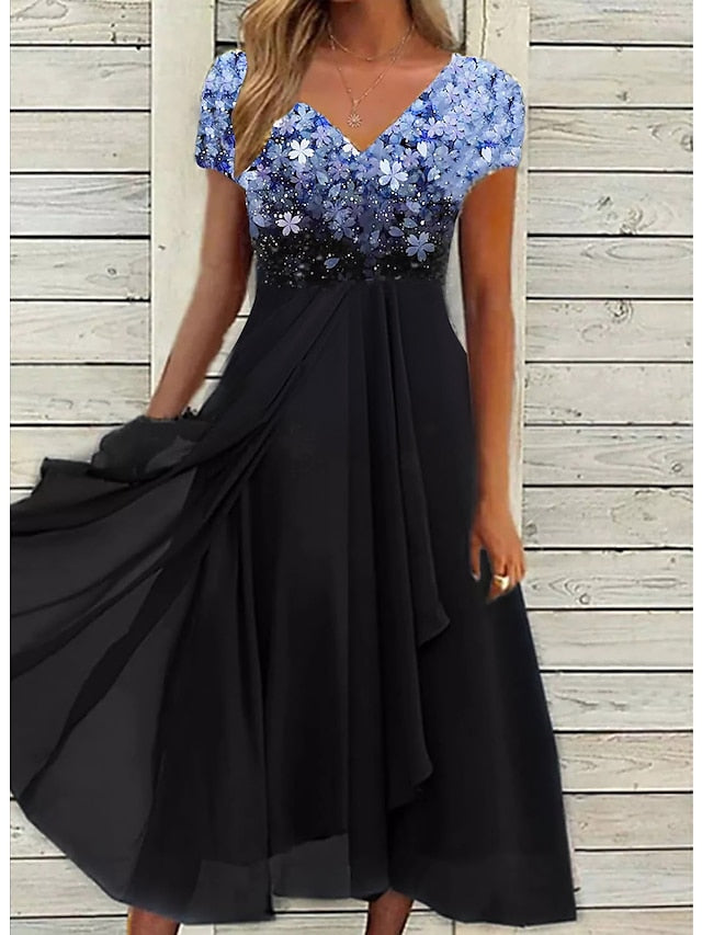 CityHottie - Women's Casual Dress Lace Dress Sheath Dress Midi Dress Black Blue Purple Short Sleeve Floral Ruched Fall Spring Summer V Neck Stylish Vacation Weekend 2024 S M L XL XXL 3XL 4XL 5XL