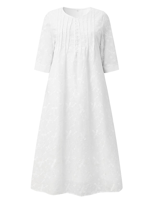 CityHottie - Women's Cotton Linen Dress Casual Dress Midi Dress Cotton Casual Mature Outdoor Daily Vacation V Neck Ruched Pocket Half Sleeve Summer Spring Fall 2024 Loose Fit White Blue Green Plain S M L XL 2XL