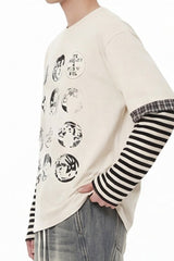 Manga Graphic Striped Layered Long Sleeve Tee