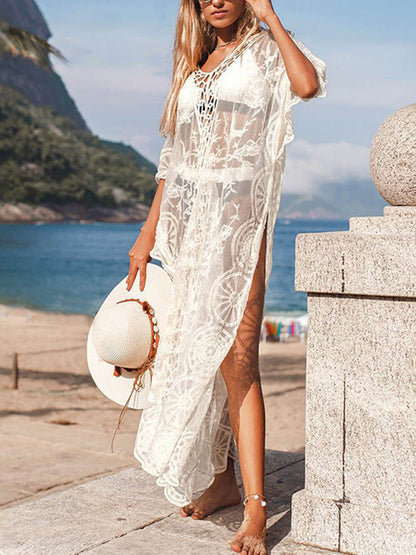 Beach Crochet Hollow Lace Graceful Sun Protection Maxi Dress