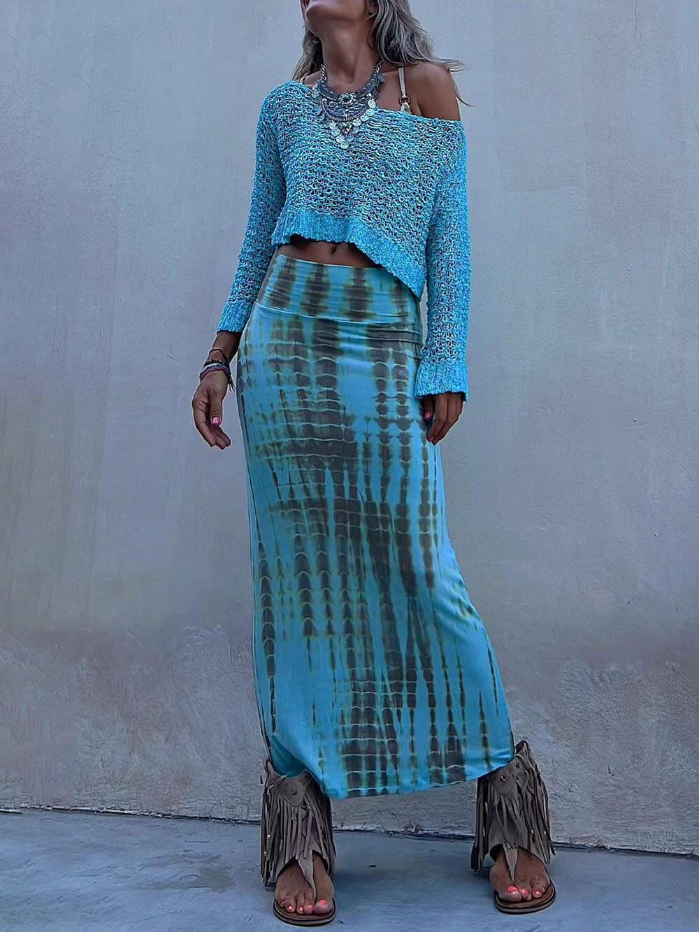 Tie-Dye Elastic Stylish Waist Maxi Skirt