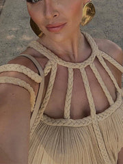 Draped Braids Cover Charming Up Maxi Dress