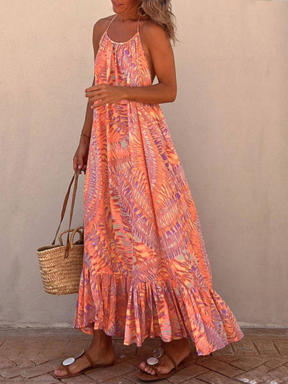 Golden Times Ethnic Print Graceful A-line Vacation Maxi Dress