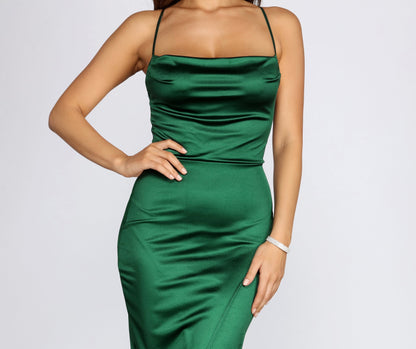 Lillyanne Formal Satin Charming Asymmetrical Midi Dress