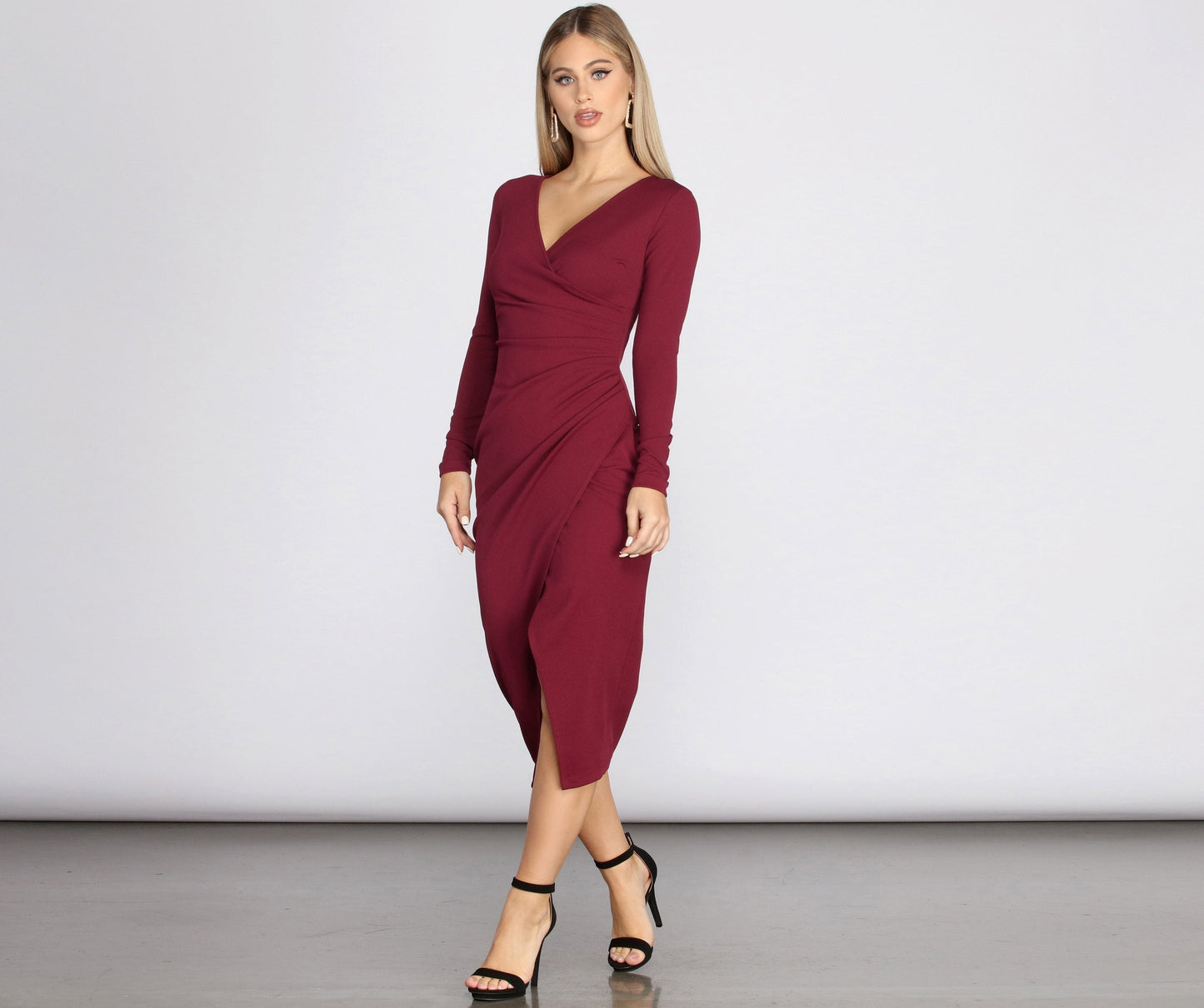 Keily Formal Ruched Charming Crepe Midi Dress