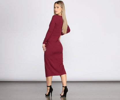 Keily Formal Ruched Charming Crepe Midi Dress