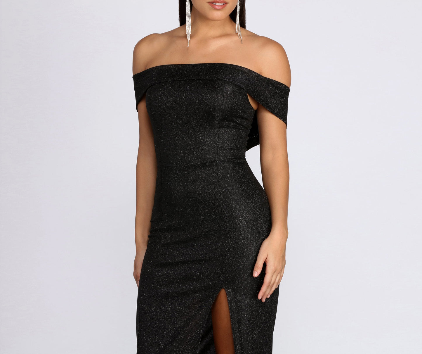 Misty Off Stylish Shoulder Glitter Dress