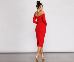 Rose Off The Charming Shoulder Midi Dress