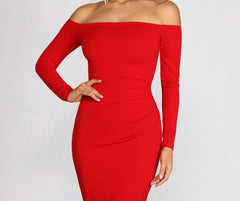 Rose Off The Charming Shoulder Midi Dress
