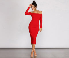 Rose Off The Charming Shoulder Midi Dress