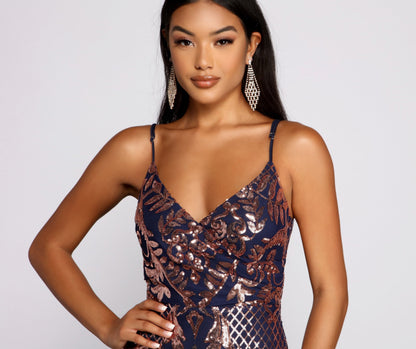 Stella Formal Sequin Charming Scroll Print Mini Dress