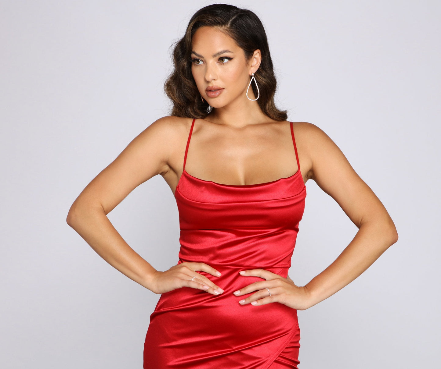 Lillyanne Formal Satin Charming Asymmetrical Midi Dress