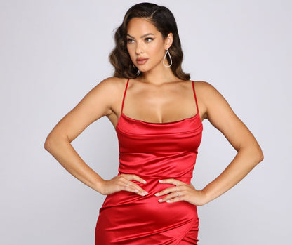 Lillyanne Formal Satin Charming Asymmetrical Midi Dress