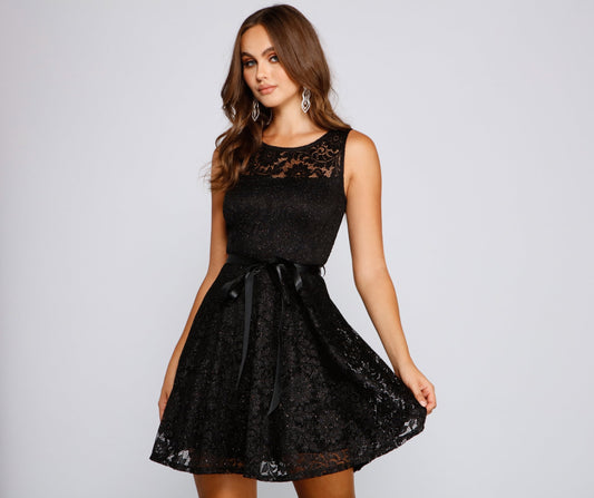 Violetta Formal Glitter And Lace Party Dress - Lady Occasions