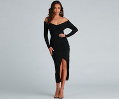 Kristy Off-The-Shoulder Stylish Formal Midi Dress