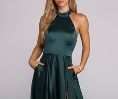 India Satin Stylish Tie Neck Gown