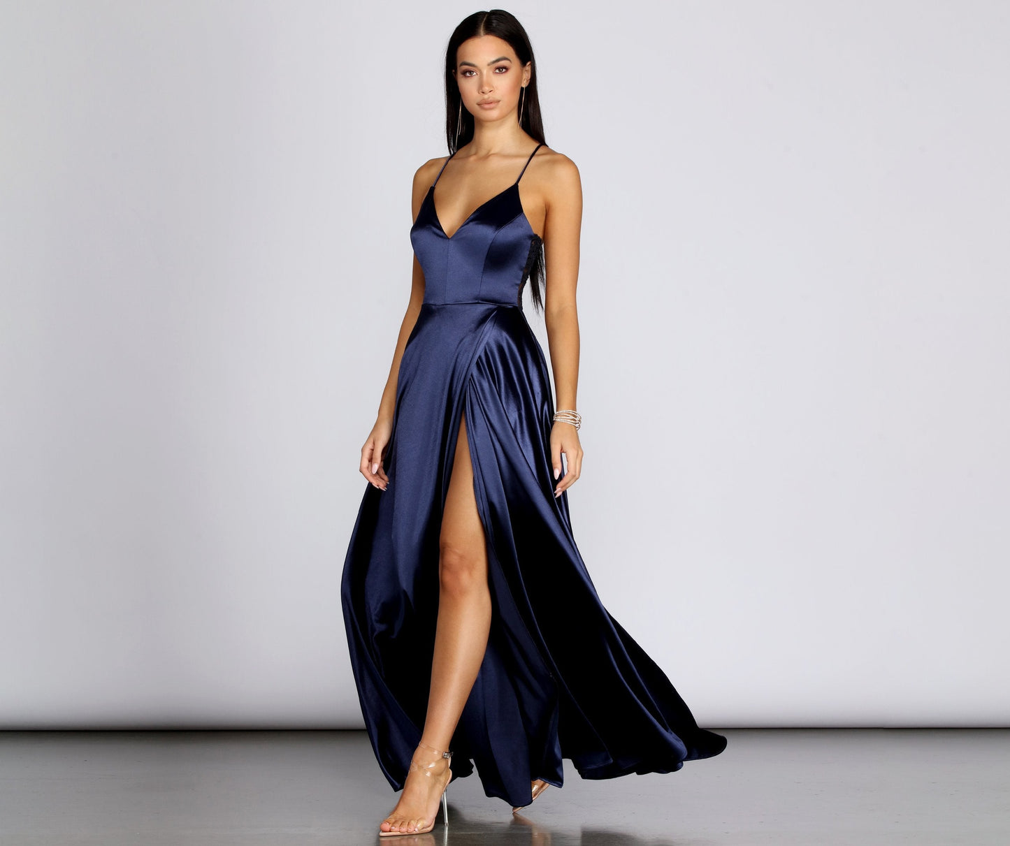 Blake Lace Back Satin Dress - Lady Occasions