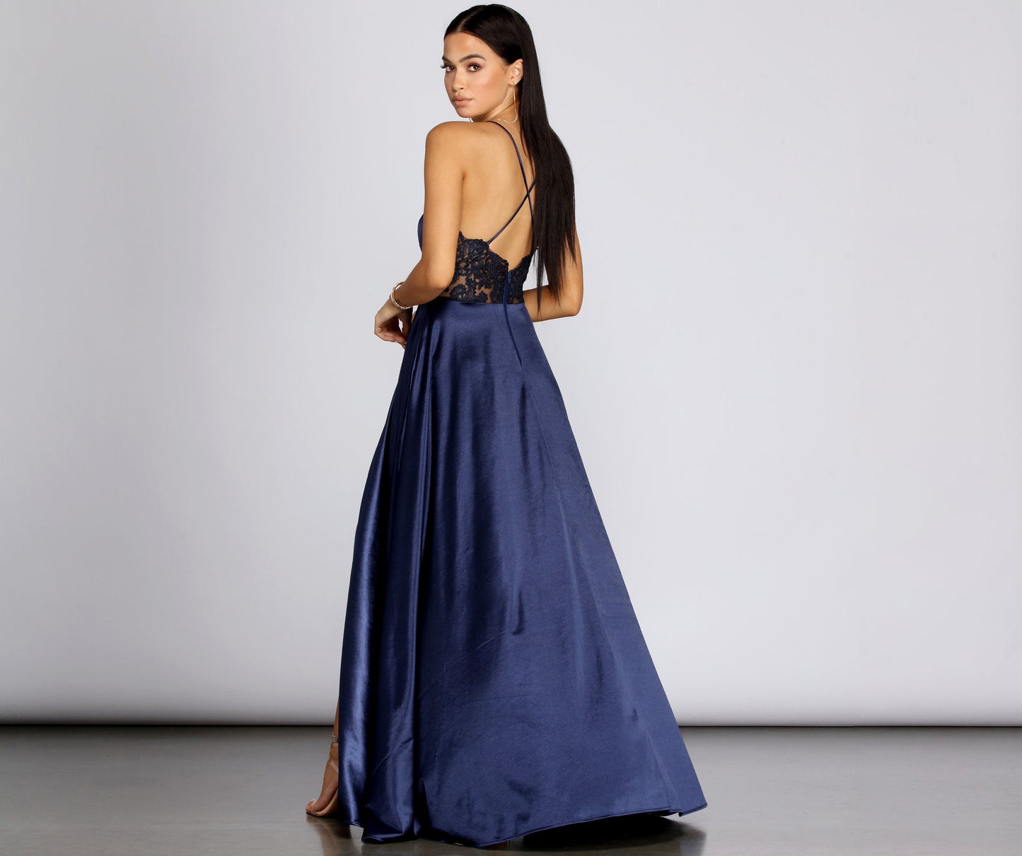 Blake Lace Stylish Back Satin Dress