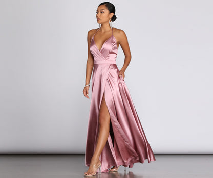 Ellie Formal Satin Charming High Slit Dress