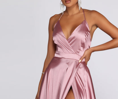 Ellie Formal Satin Charming High Slit Dress