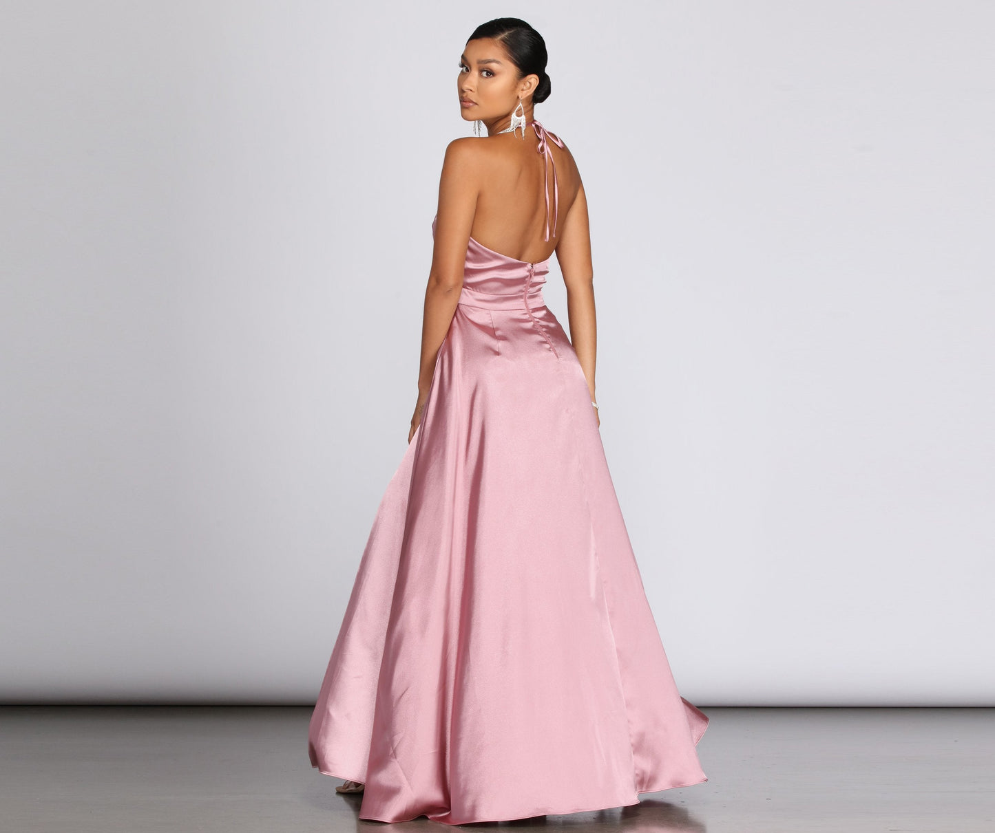 Ellie Formal Satin Charming High Slit Dress